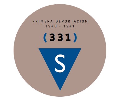 Triángulo azul de los apátridas, con la S de Spanier (español)